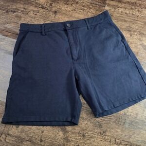 TRUE CLASSIC Chino Shorts Mens 32 Navy Blue Stretch Casual Flat Front 7in Inseam